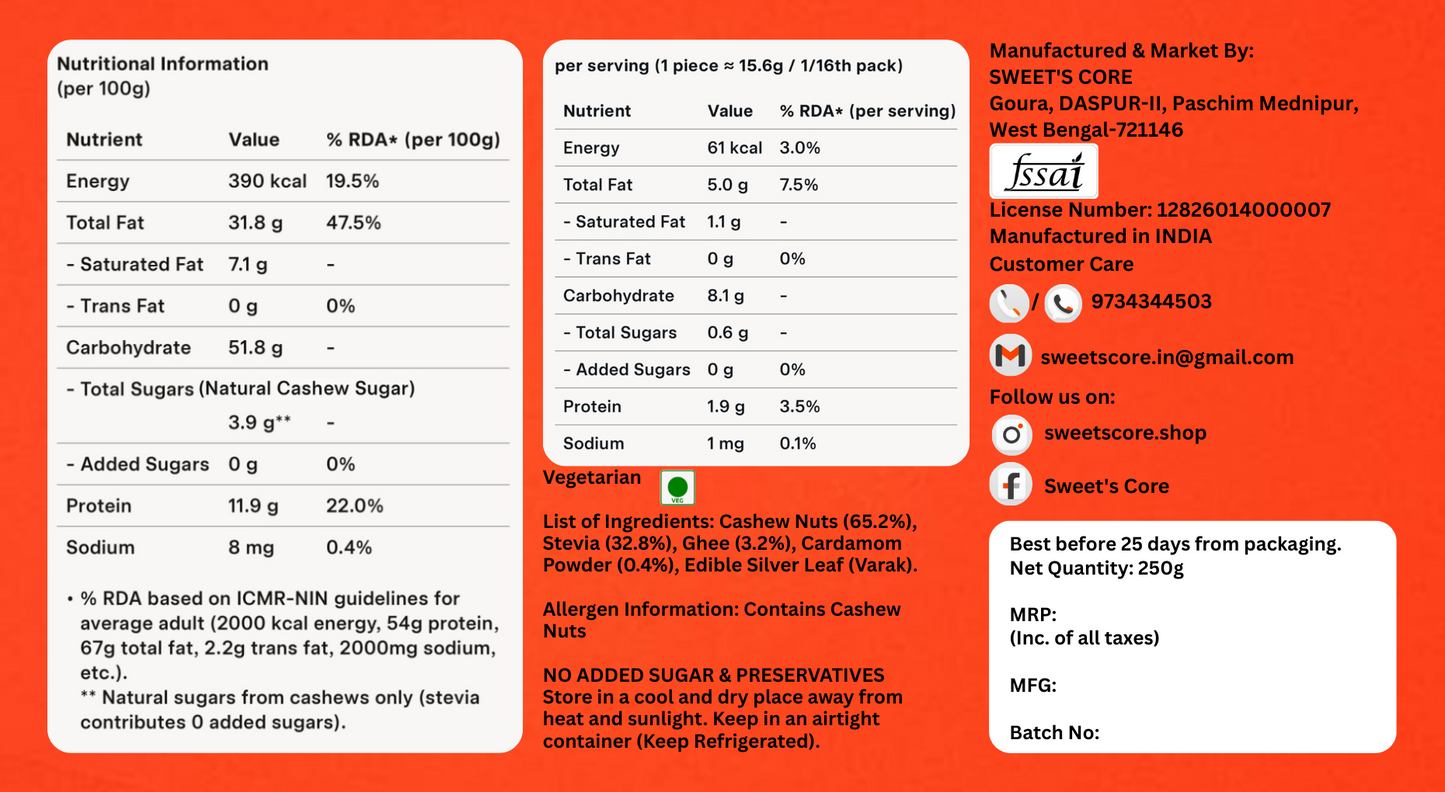 ZERO ADDED SUGAR KAJU KATLI